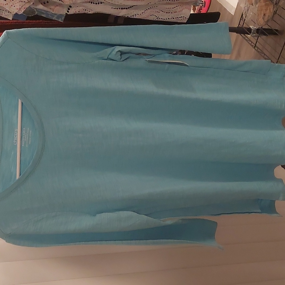 Chico's  Cotton Slub Side Vent Tee.  Tranquil Blue.  3/4 sleeves.always losing$$
